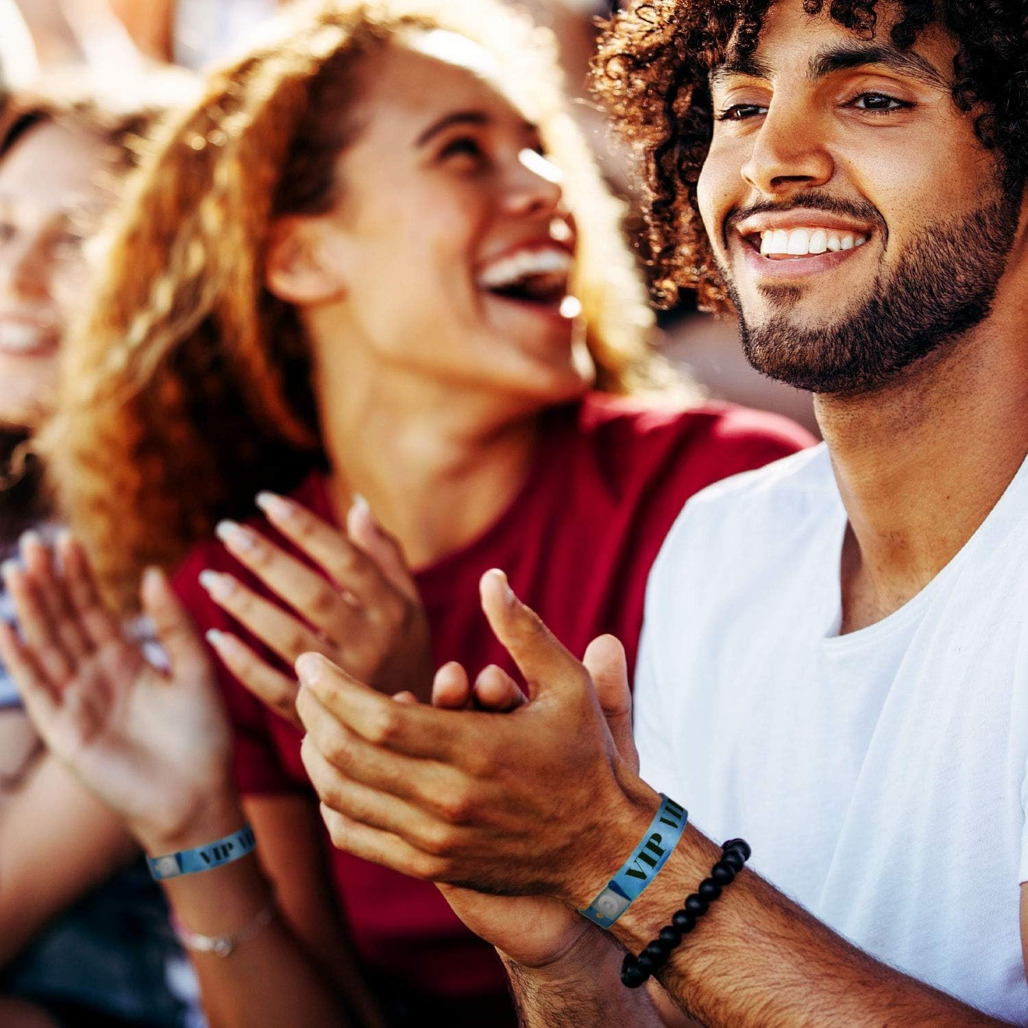 500 Holographic Blue VIP Plastic Secure Snap Wristbands - 5/8" x 10" - Adjus...