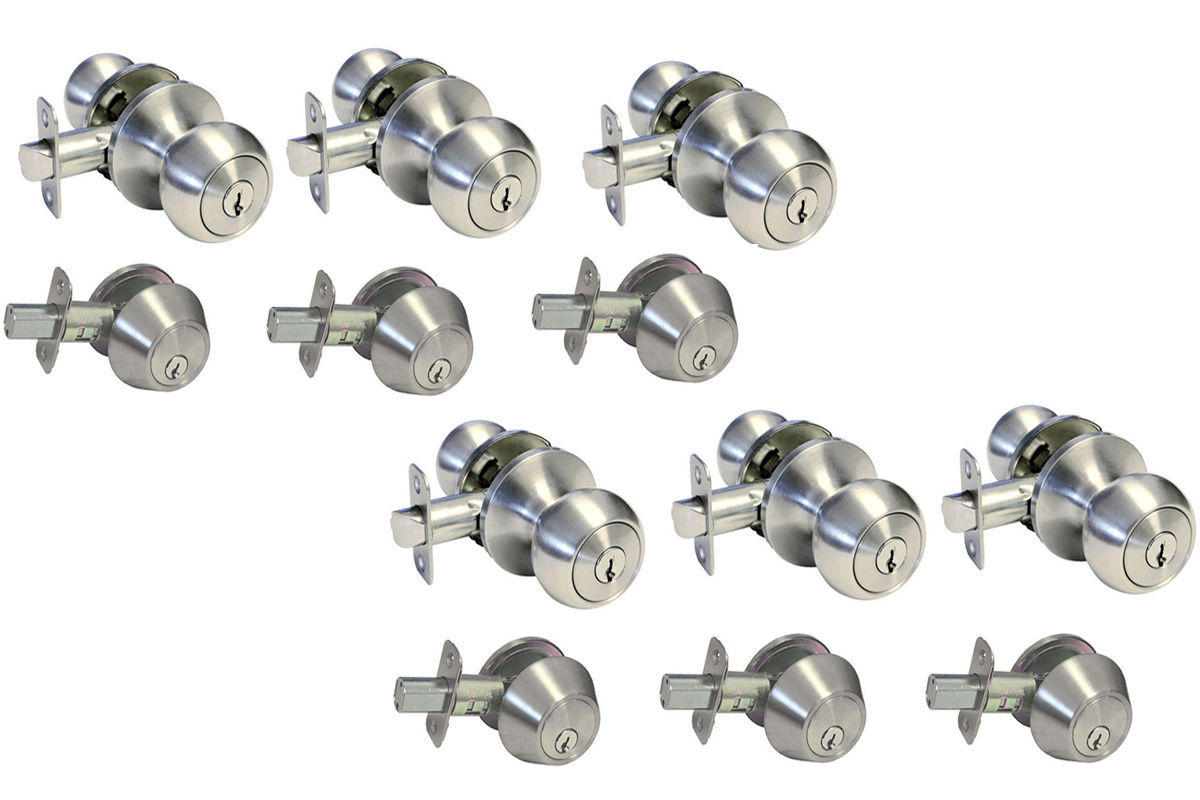 House Guard Entry Deadbolt Combo Door Knobs Locks Satin Nickel Keyed Alike