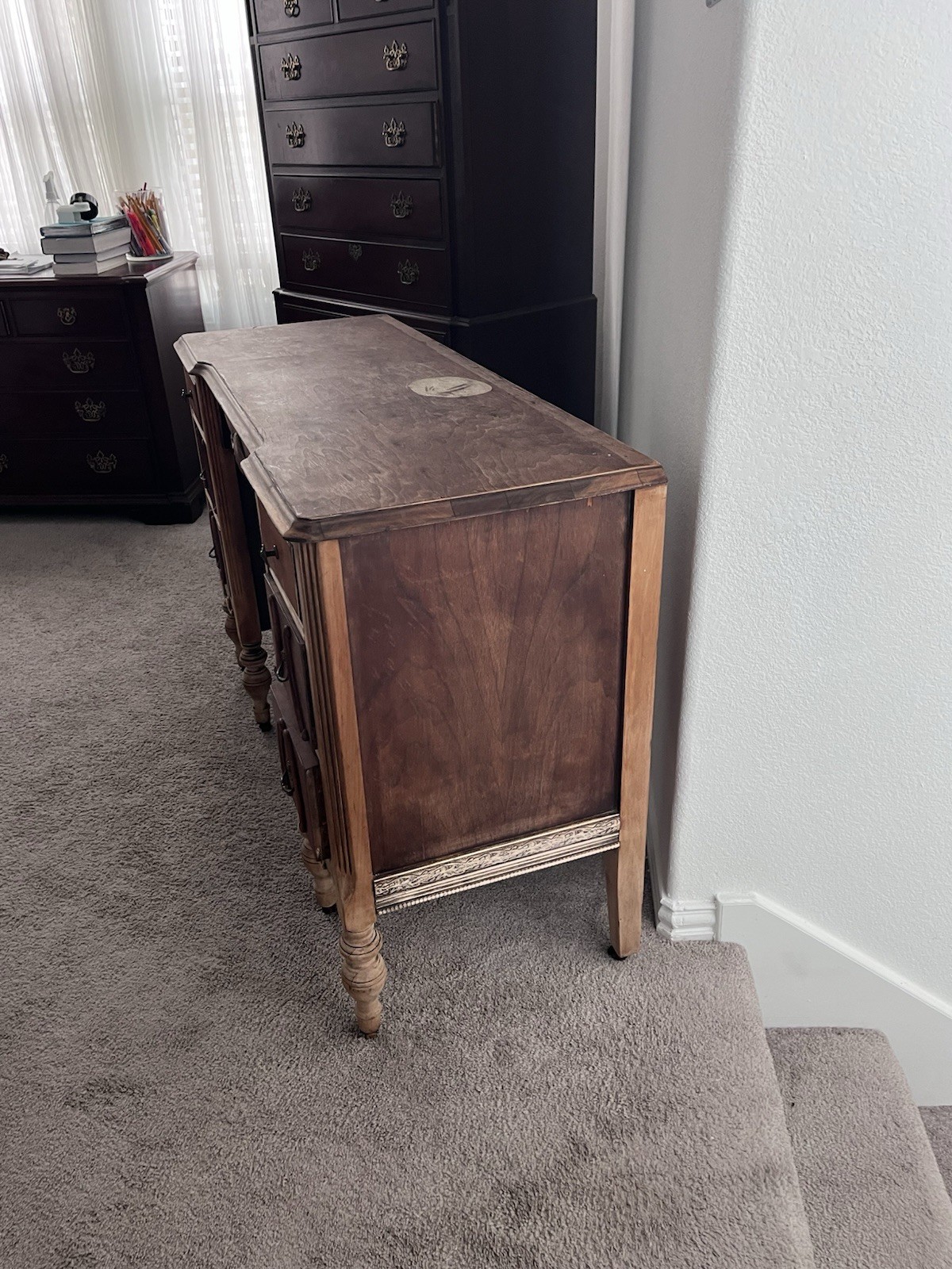 King Haase Antique Vanity with Mirror with Original Wooden Wheels. Very Rare