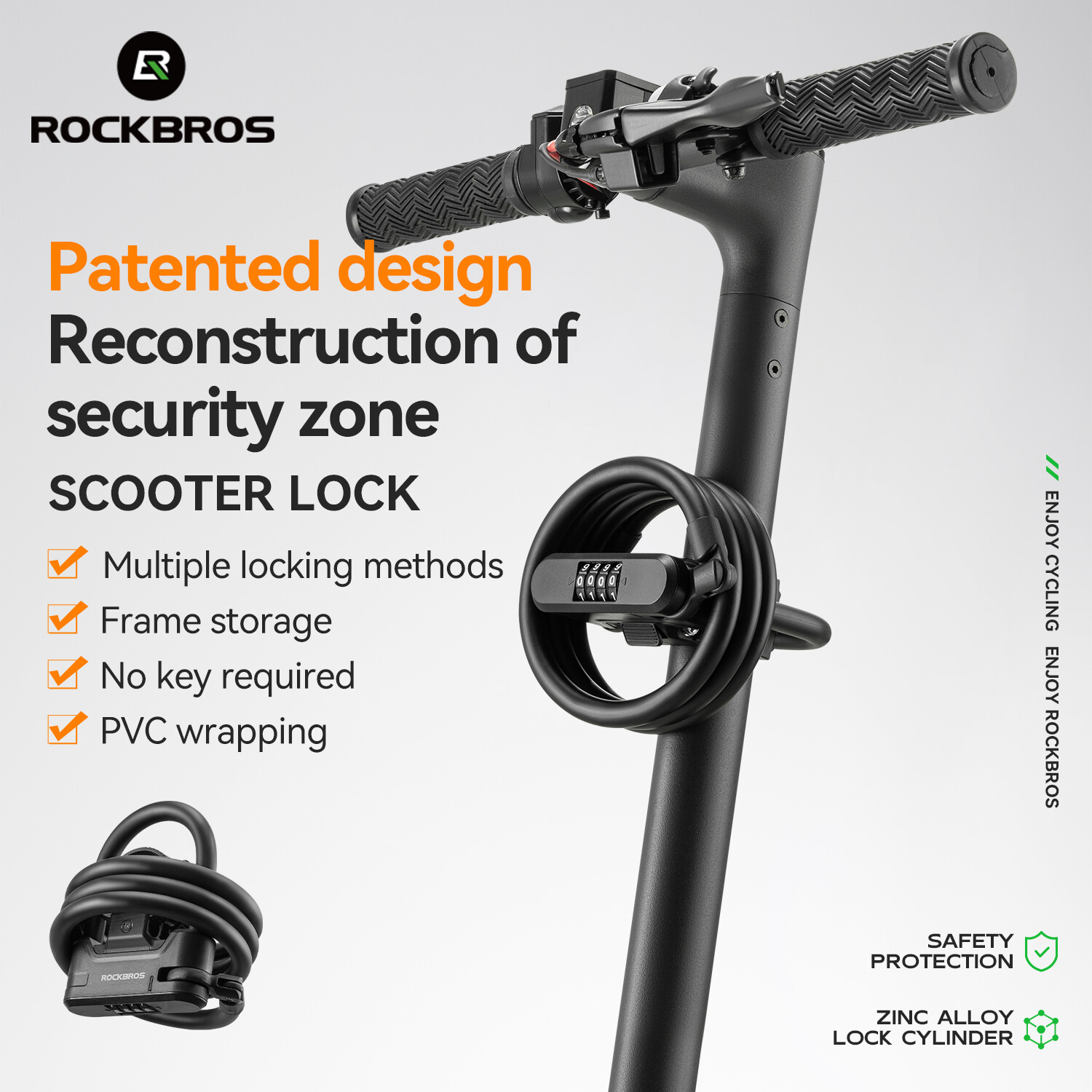 ROCKBROS Scooter Lock Compact Portable Combination Lock Carbon Steel with Cable
