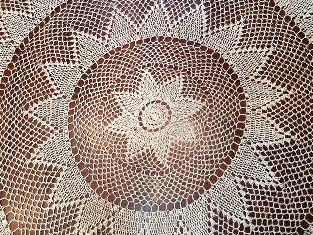 Round Handmade Crochet Lace Tablecloth COLOR BEIGE 100 % COTTON -