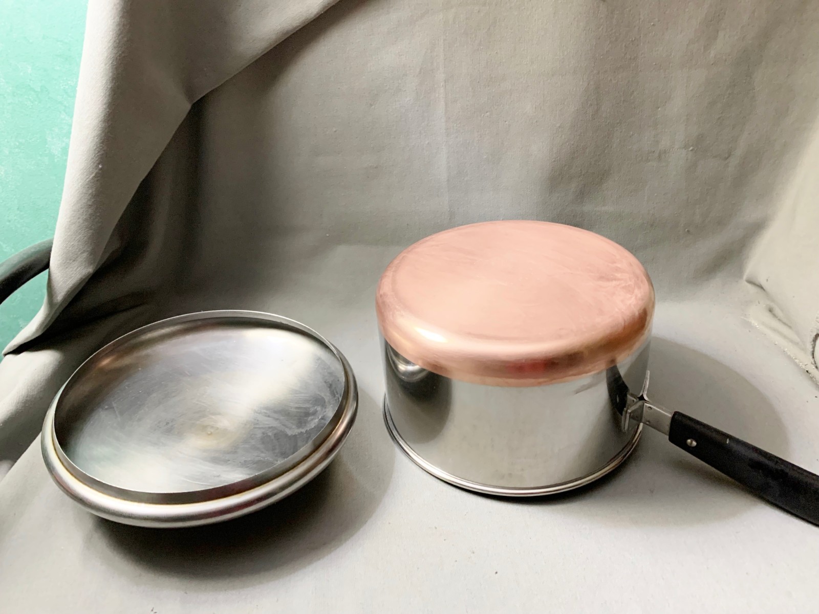 VTG PRE 68 REVERE WARE 4 QT SAUCE POT PAN LONG HANDLE LID COPPER STAINLESS STEEL