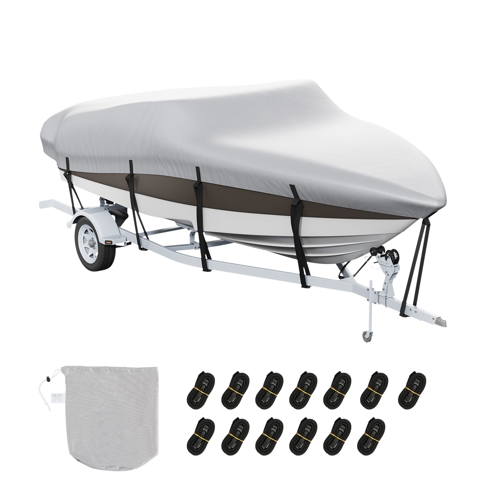 600D Trailerable Boat Cover 17-19ft Waterproof Heavy Duty V-Hull Runabout Cover