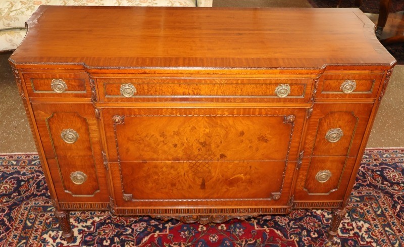 Early 20th Century French Style Burl & Satinwood Inlaid Chest Dresser Commode