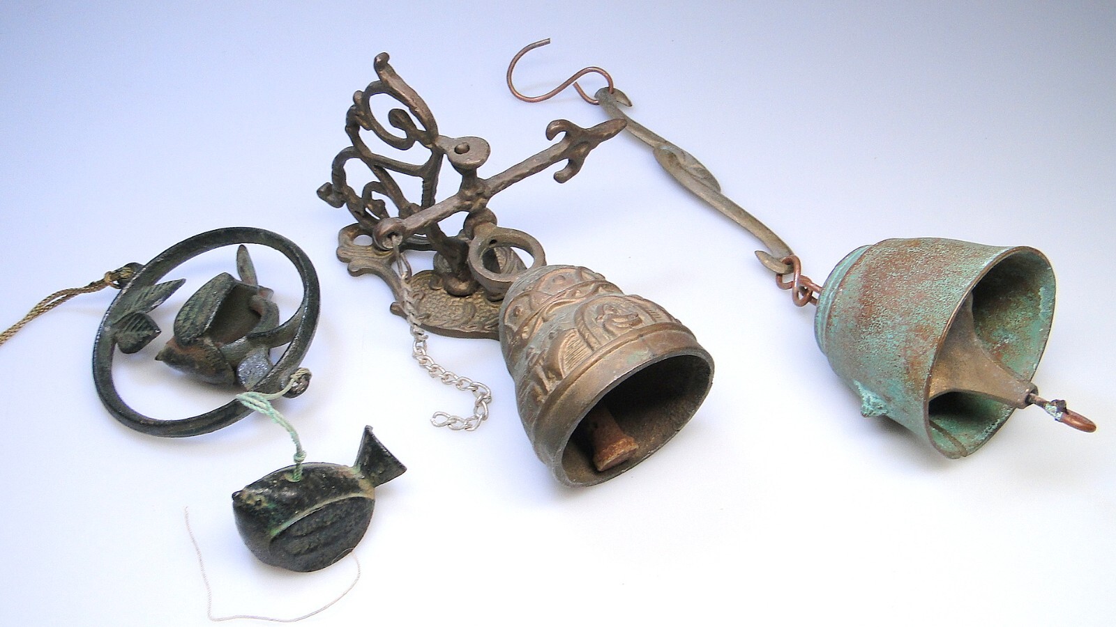 Estate Cast Iron Ornate Brass or Bronze Hanging Bells Asian Sculpture Bell Lot