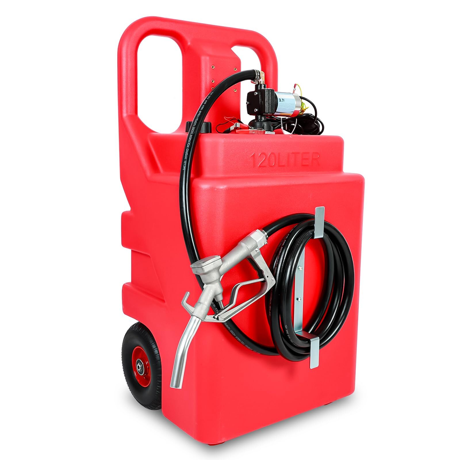 32 Gallon Portable Fuel Tank Caddy w/ Electric Transfer Pump On-Wheel 3.7GPM Red