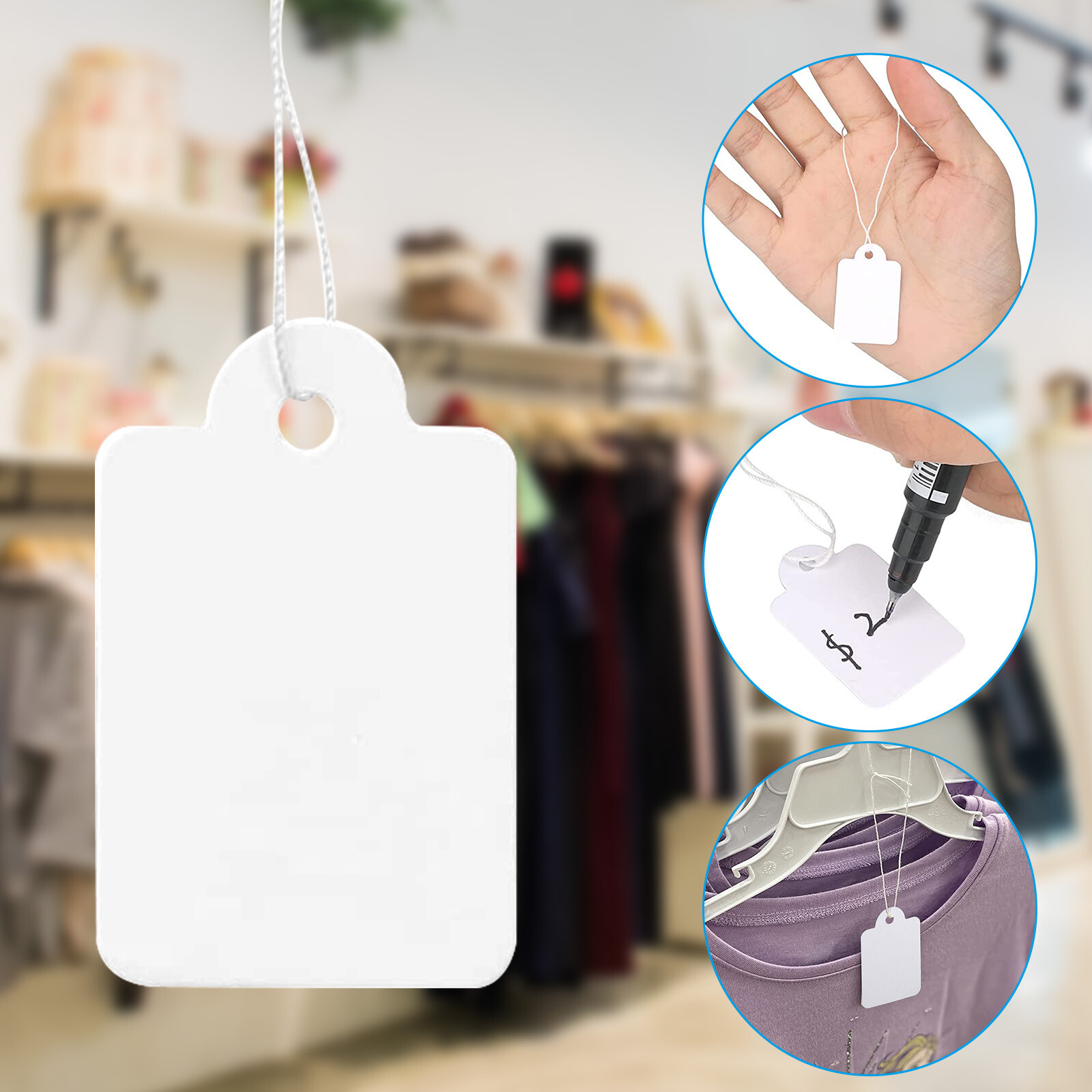 1000 Garage Sale Price Tags Size #5 White Merchandise Hang String Strung Garment