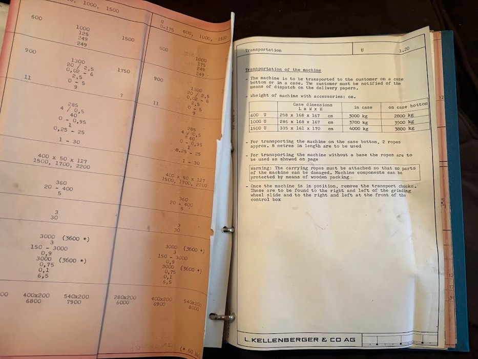 Original Kellenberger Instruction Manual 600U Grinder c1980 Operator Maintenance