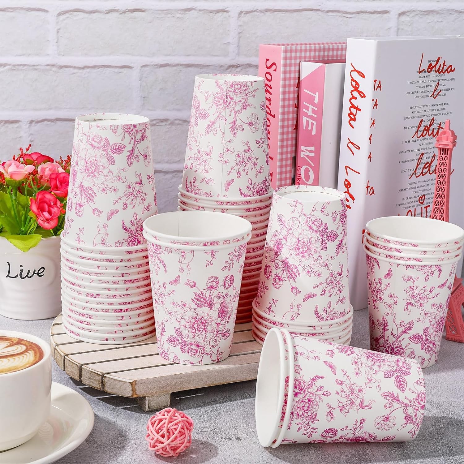 Party Drinking Cups - 50Pcs Floral Paper Cups for All Occasions