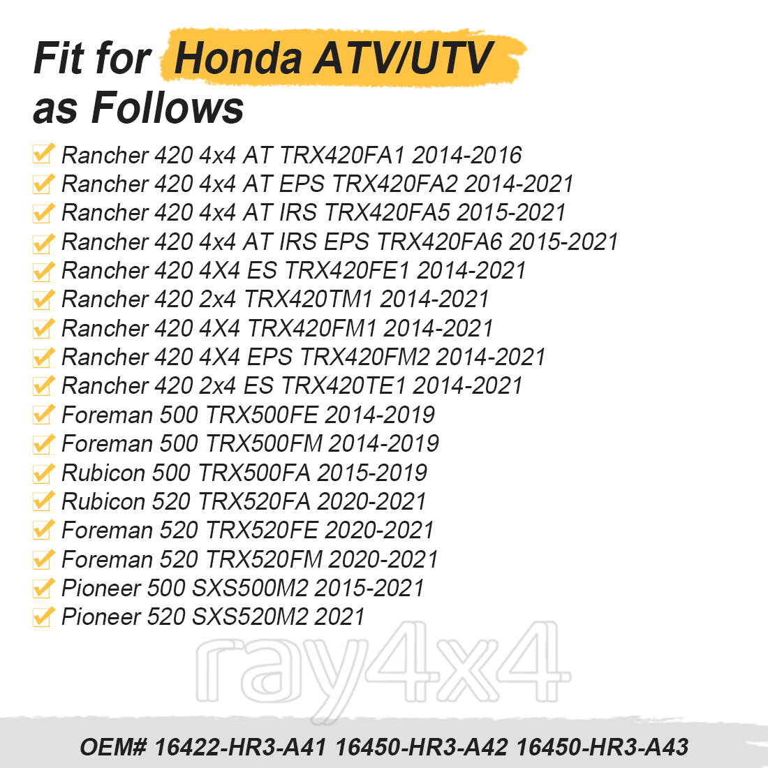 Fuel Injector + Joint for Honda Foreman 500 Rancher 420 TRX420 16450-HR3-A43