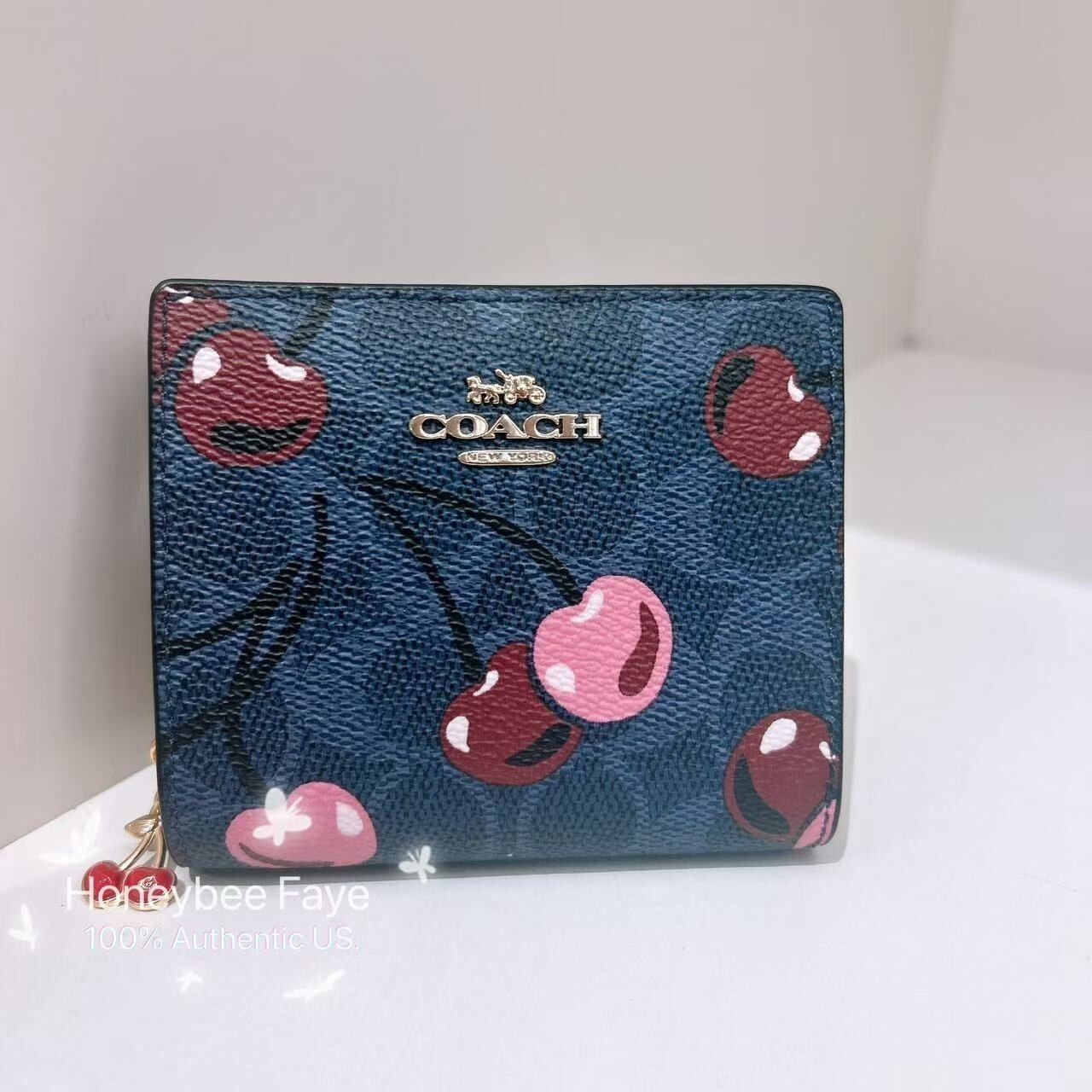 NWT Coach Snap Wallet In Signature Canvas With Cherry Print 🍒 CZ347/CZ618