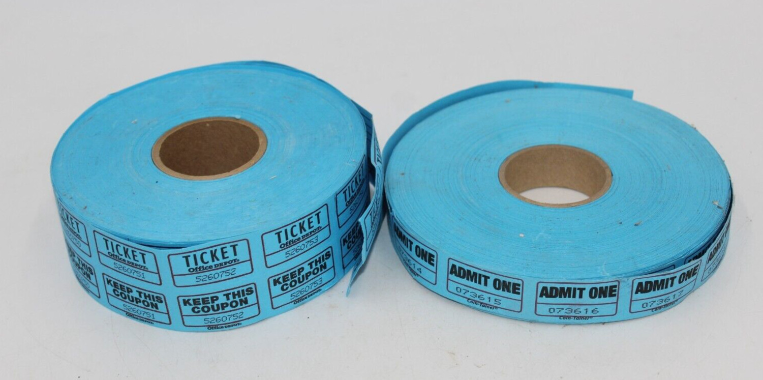 Admit One Ticket 2 Rolls Drawing Keep Coupon Carnival Fair Festival Raffle BLUE