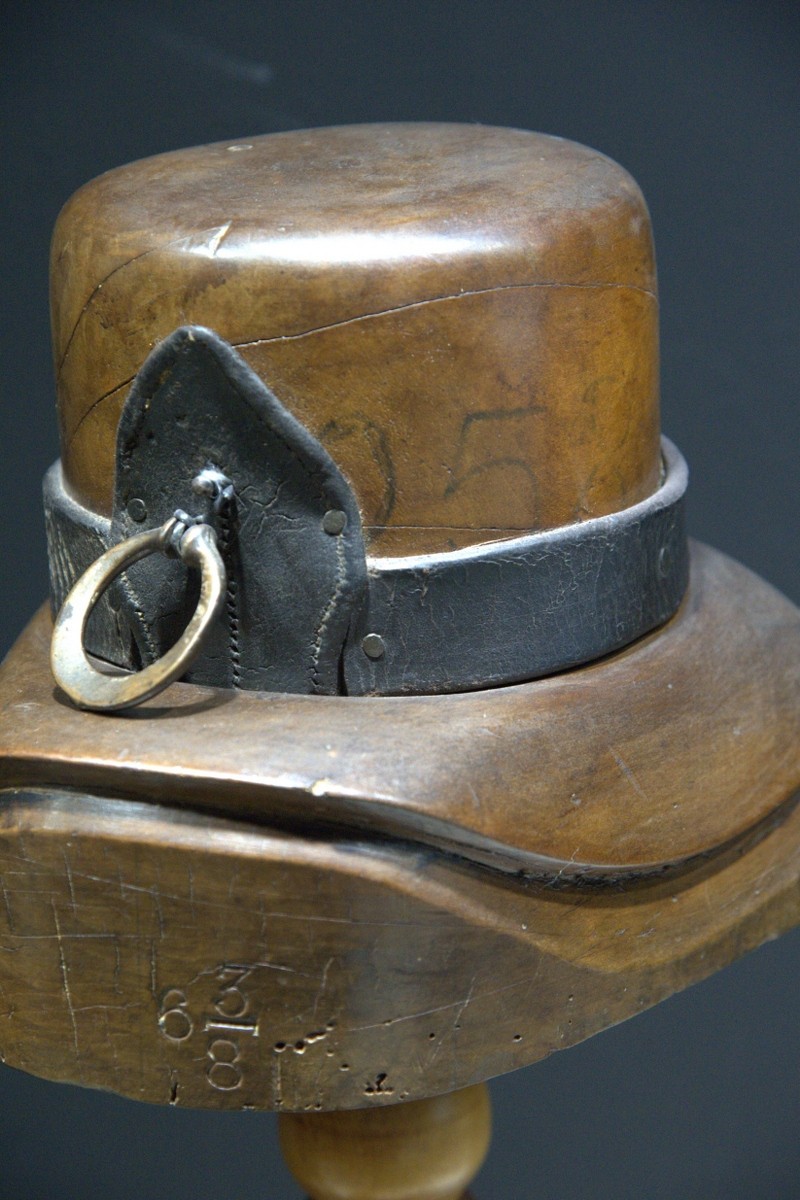 Rare Antique Wooden Hat Block Mold - Size 6 3/8 - Heavy Millinery Tool with Leat