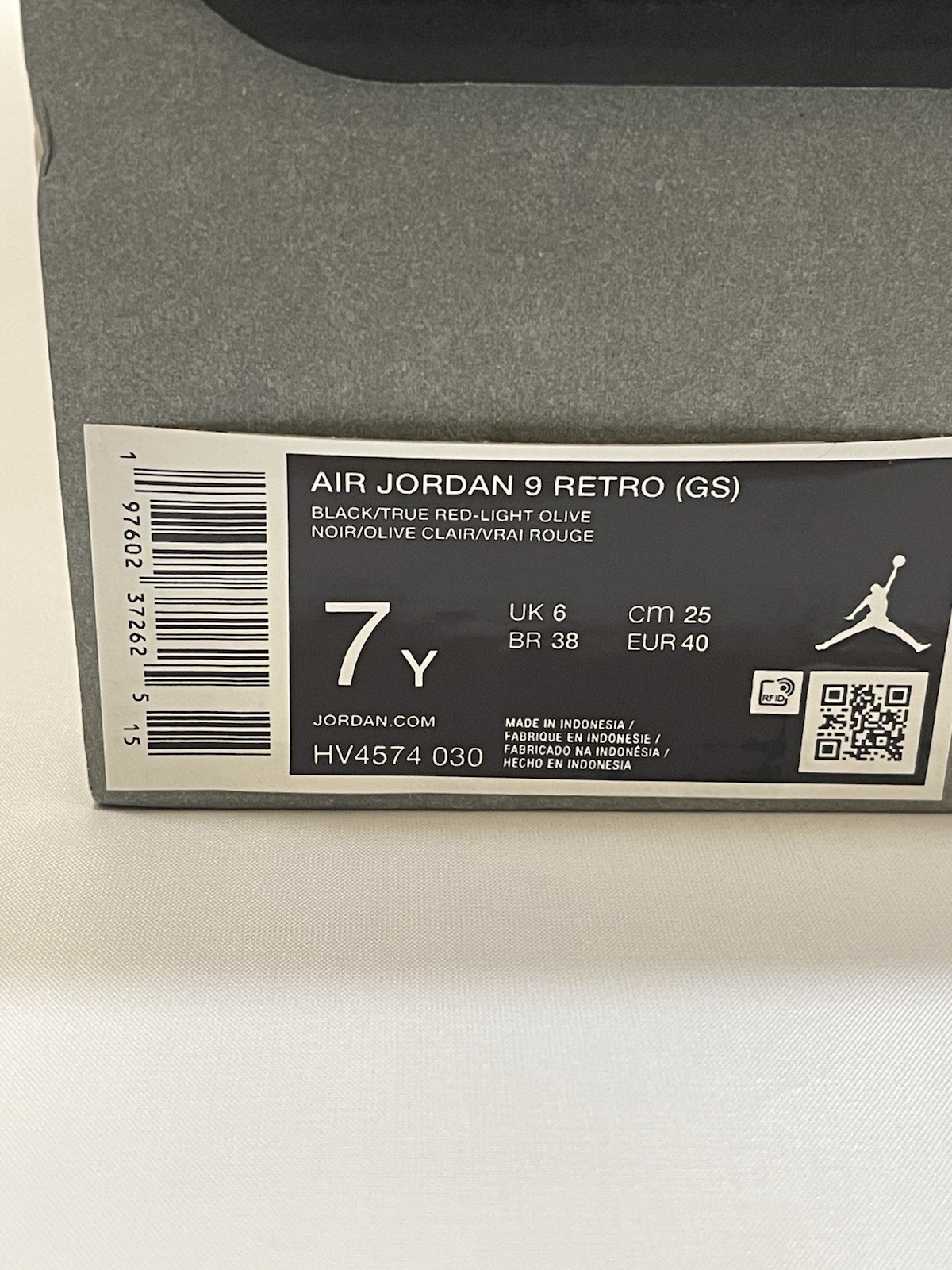 Nike Air Jordan 9 Retro GS Black/True Red Light Olive HV4574-030 Boys Size 7Y