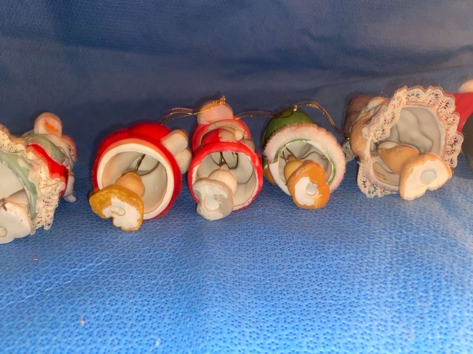 11 Vintage Jasco Cute Critter Christmas Bell Porcelain Bisque Ornaments