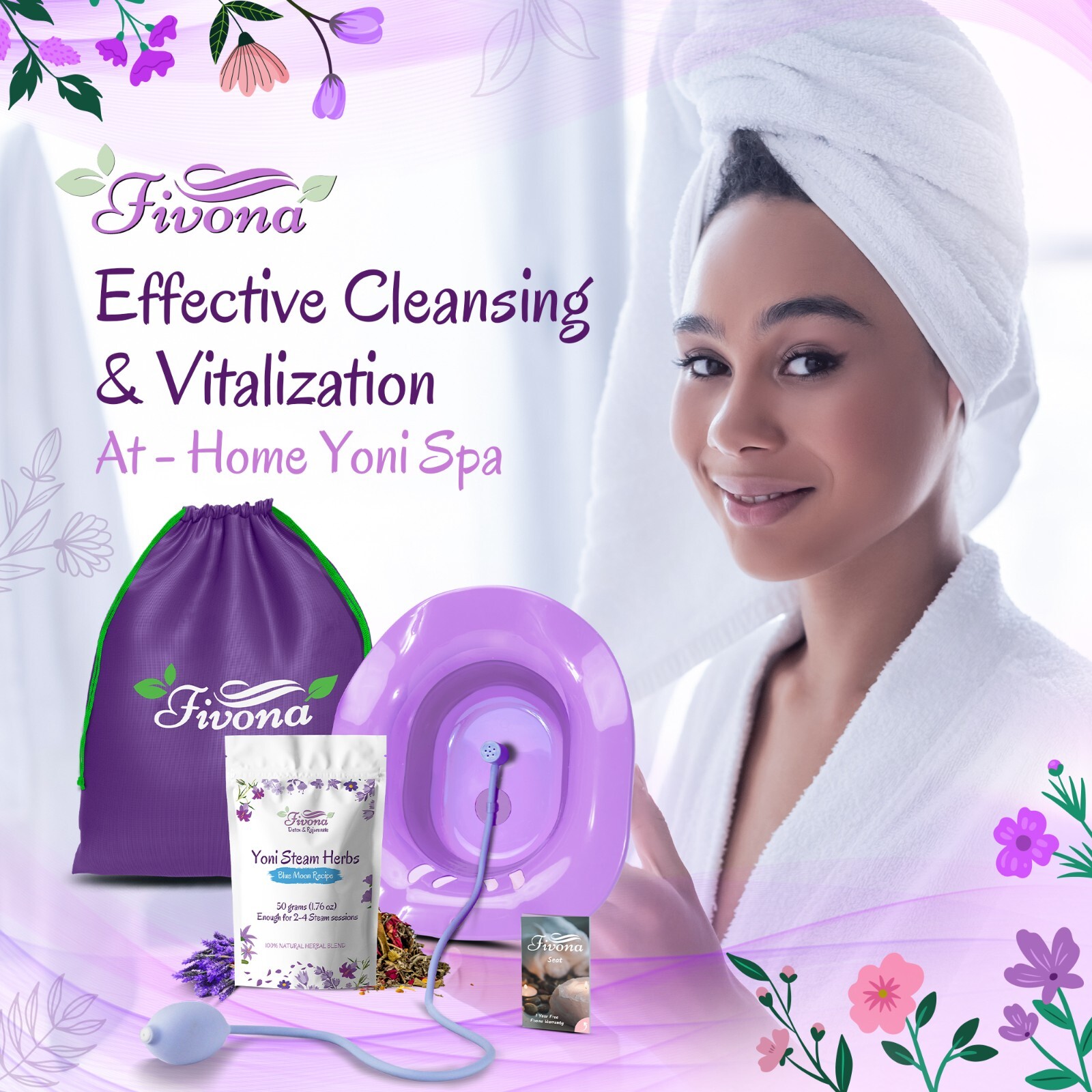 Fivona Yoni Steam Kit 4-in-1 Seat with Hand Pump, Bag and Blue Moon Recipe Herbs