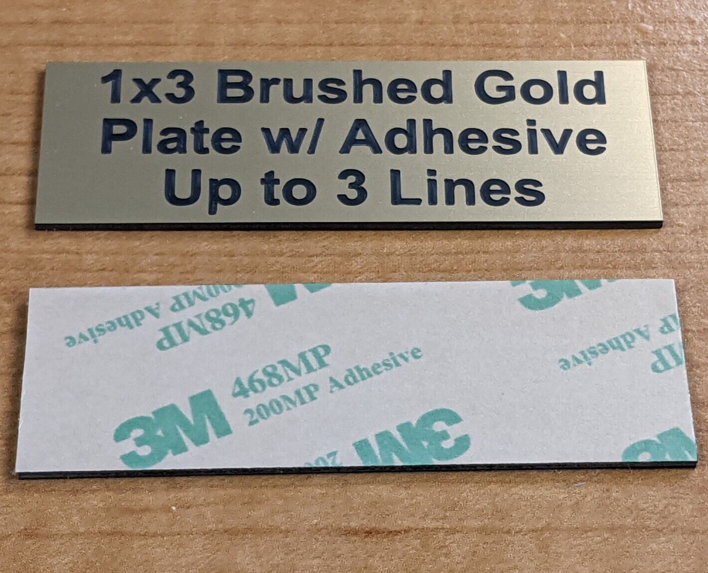 Custom Engraved 1x3 Self-Adhesive Brushed Gold* Plate / Tag Plaque Sign Stick