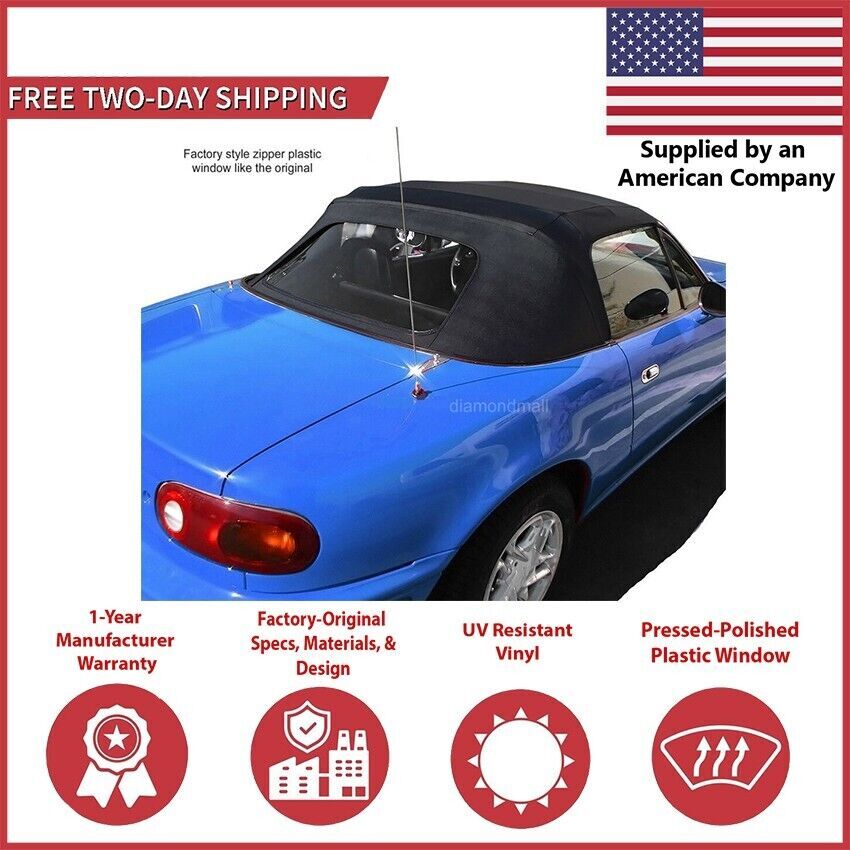 Fits Mazda Miata Convertible Top 2 Piece Zipper Factory W Plastic window 89-05