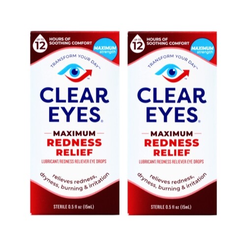 2 Pack Clear Eyes Maximum Strength Redness Relief Eye Drops 0.5Oz Each