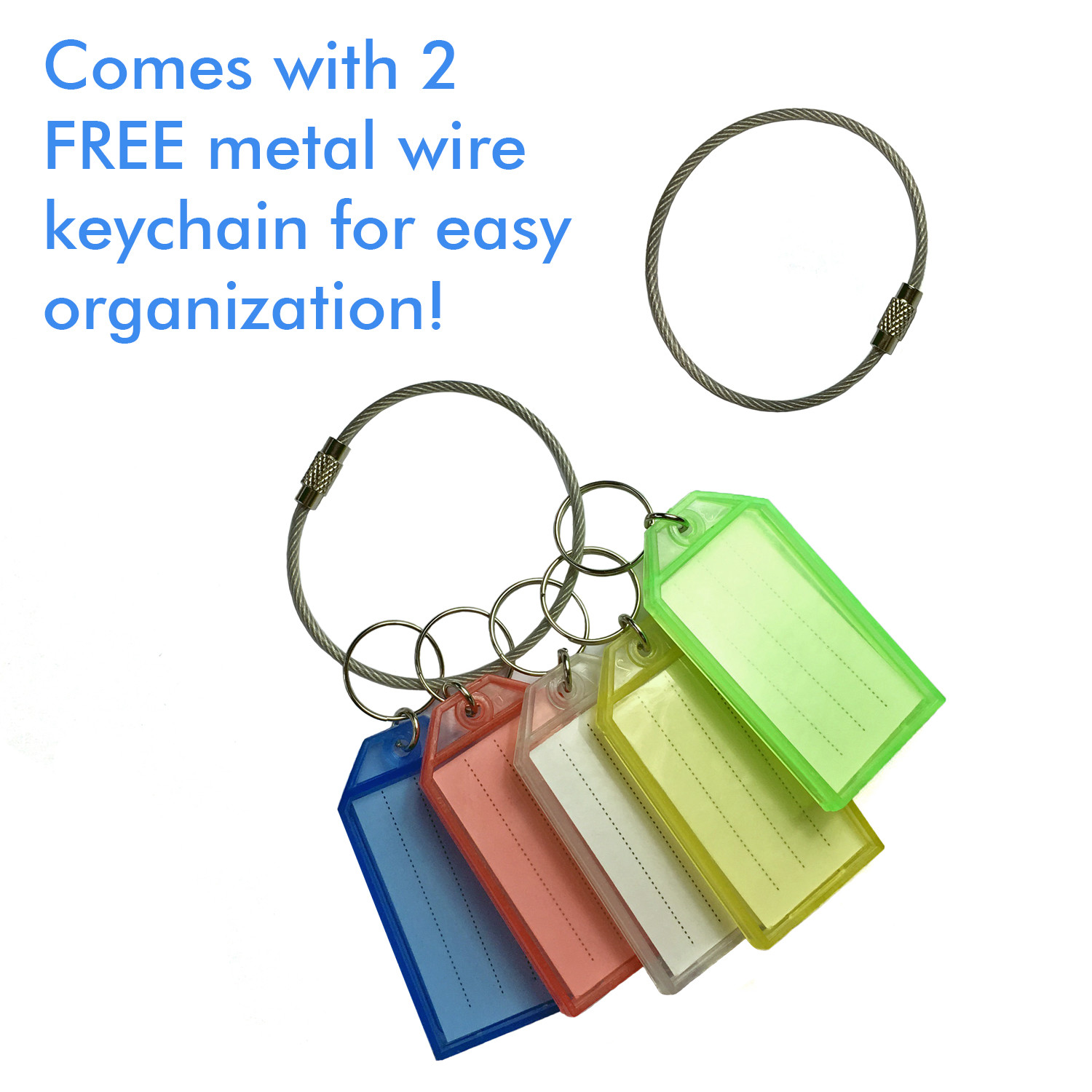 50pack Tough Plastic Key Tags w/ Split Ring Label Window Coded ID Luggage Tags