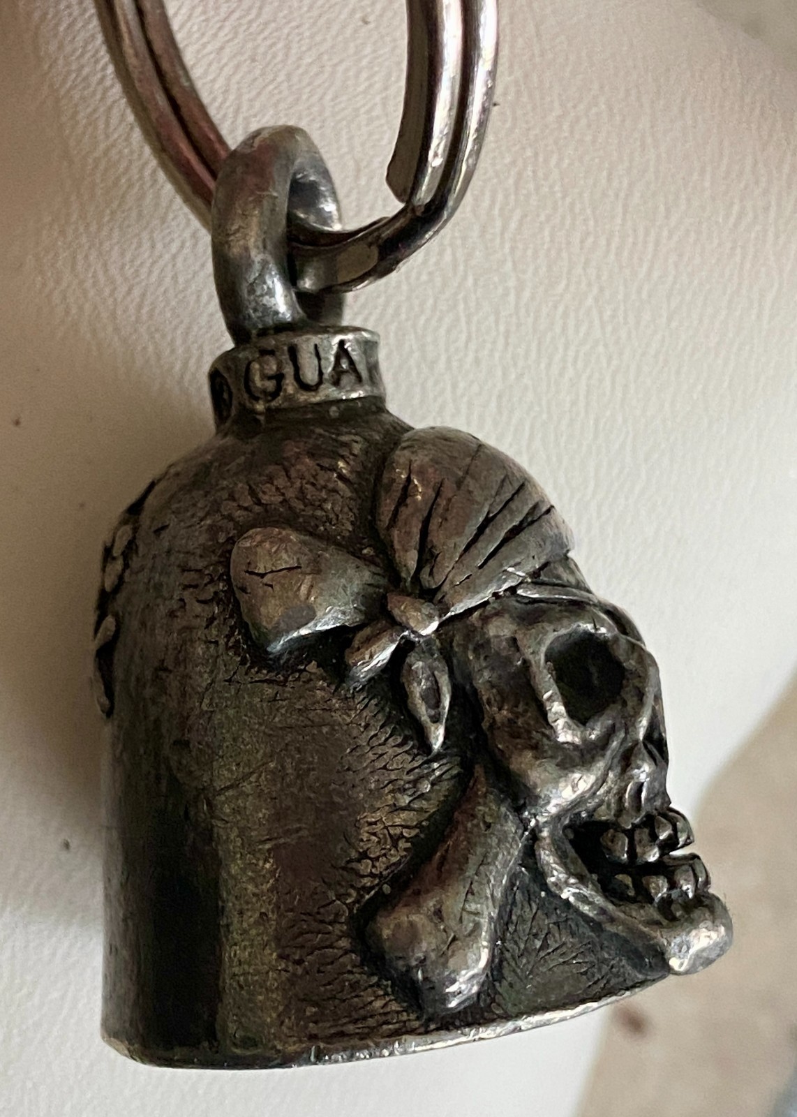Pirate Skull Guardian Ride Bell Silver Tone Motorcycle Luck Biker