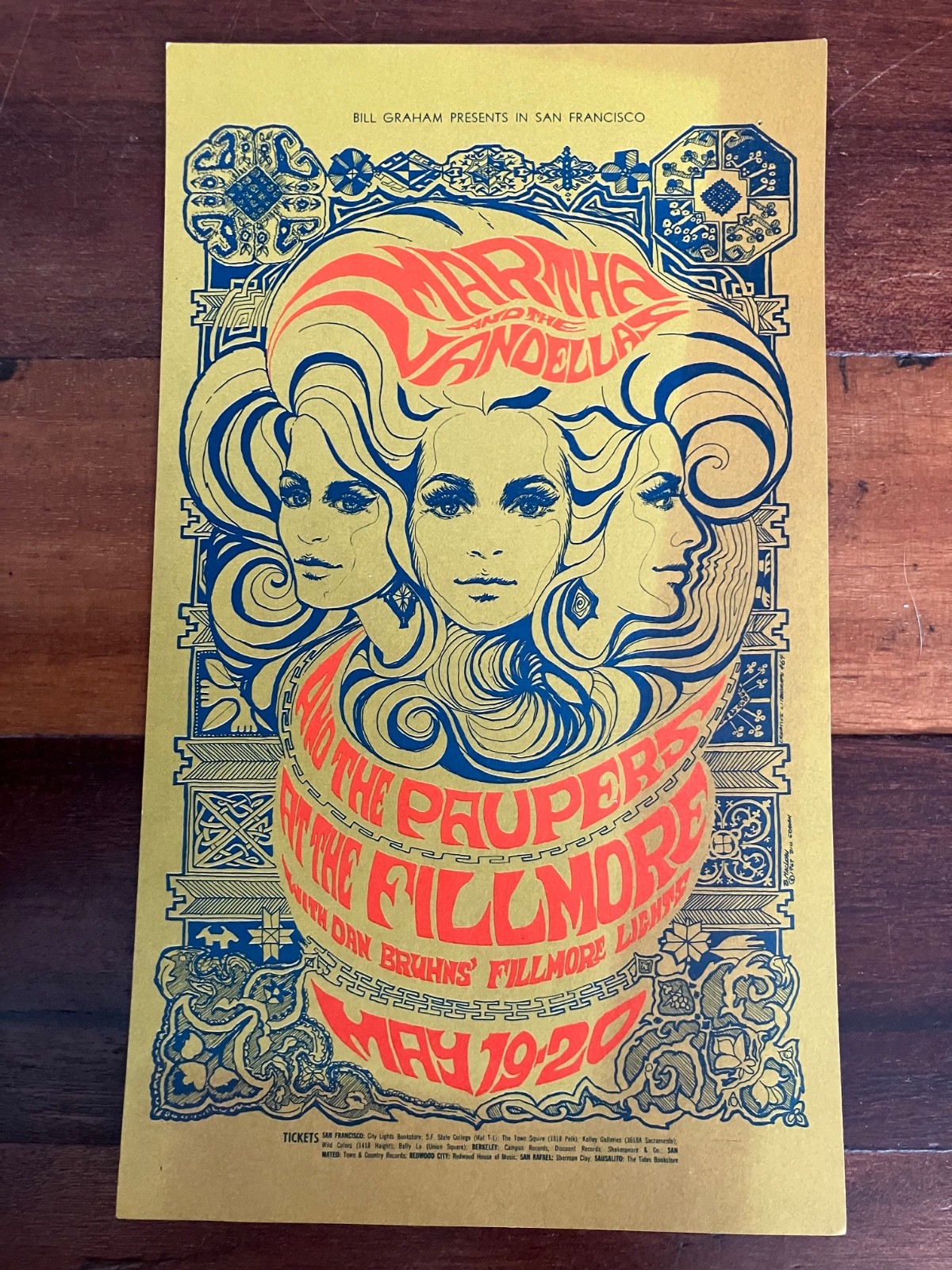 Fillmore Handbill Postcard Martha & Vandellas May 1967 Art: Bonnie MacLean 8x5"