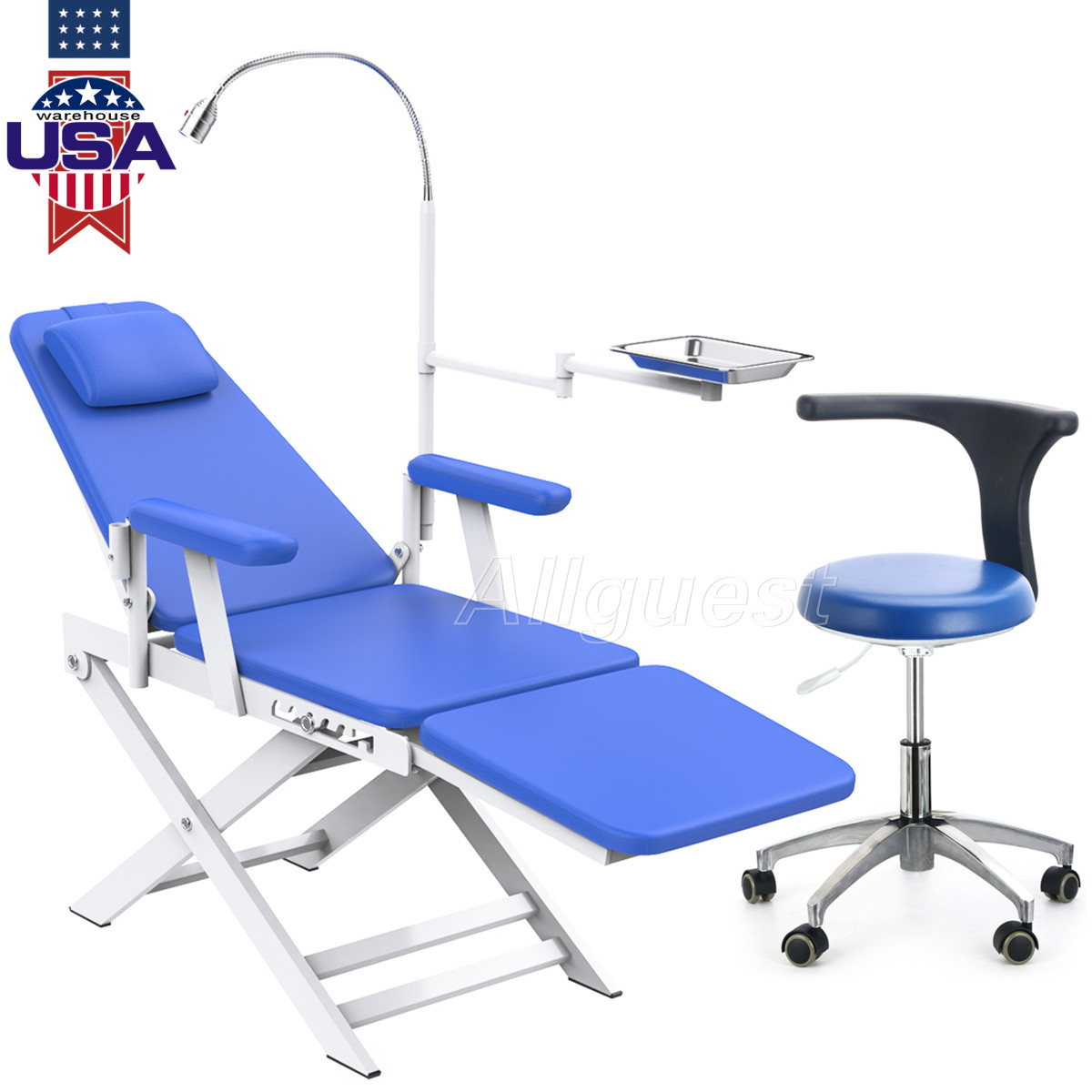 Portable Dental Folding Chair with LED Light Lamp/Mobile Doctor Dentist Stool
