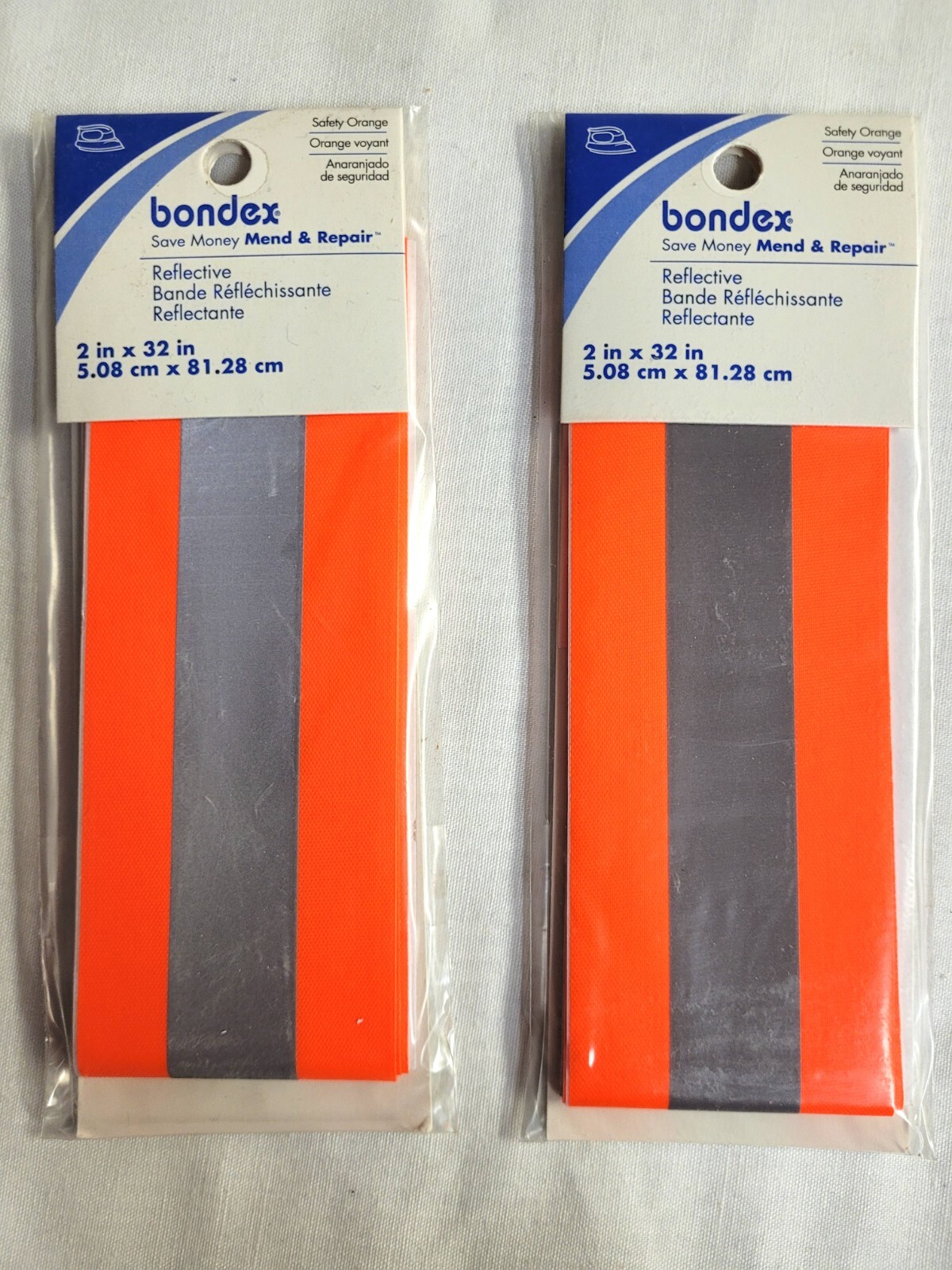 Lot of 2 Bondex Iron On Orange Reflective Safety Tape Packs 2" x 32" Outdoor
