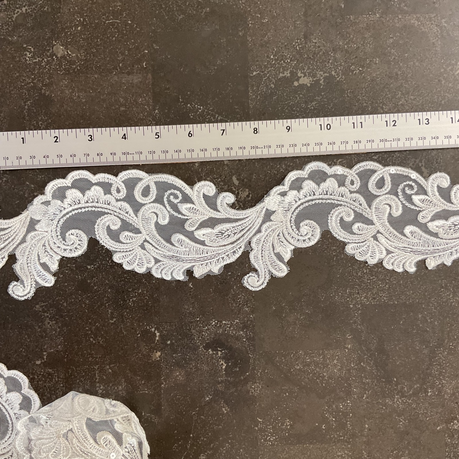 Embroidered white lace on tulle subtle sequined bridal sewing trim 8 yards