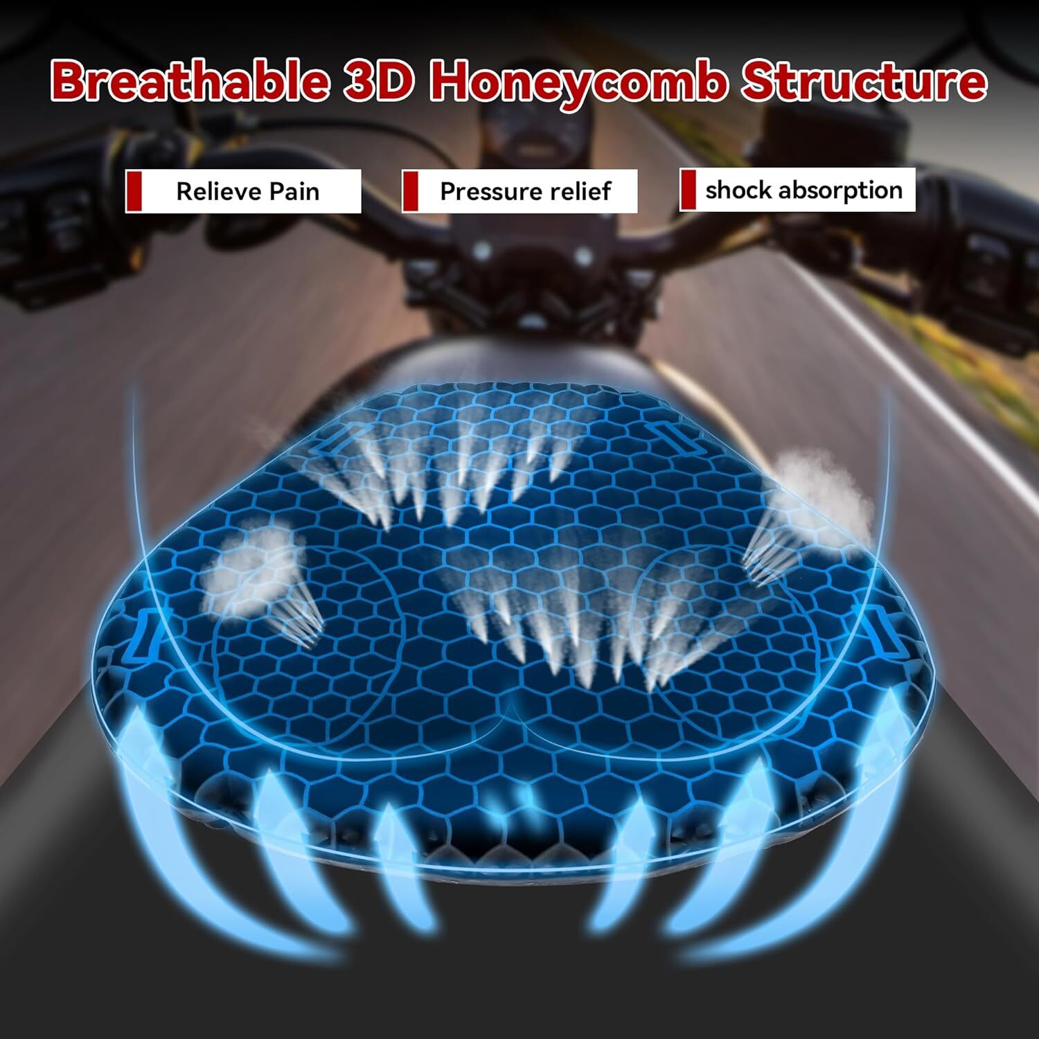 Black Motorcycle Seat Cushion Comfort 3D Gel Pad Cover Universal TOP!!