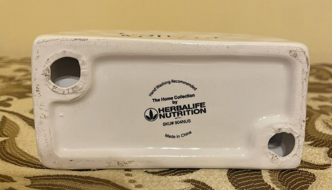 Napkin Holder Ceramic Tabletop White Black Text "Bon Appetit"