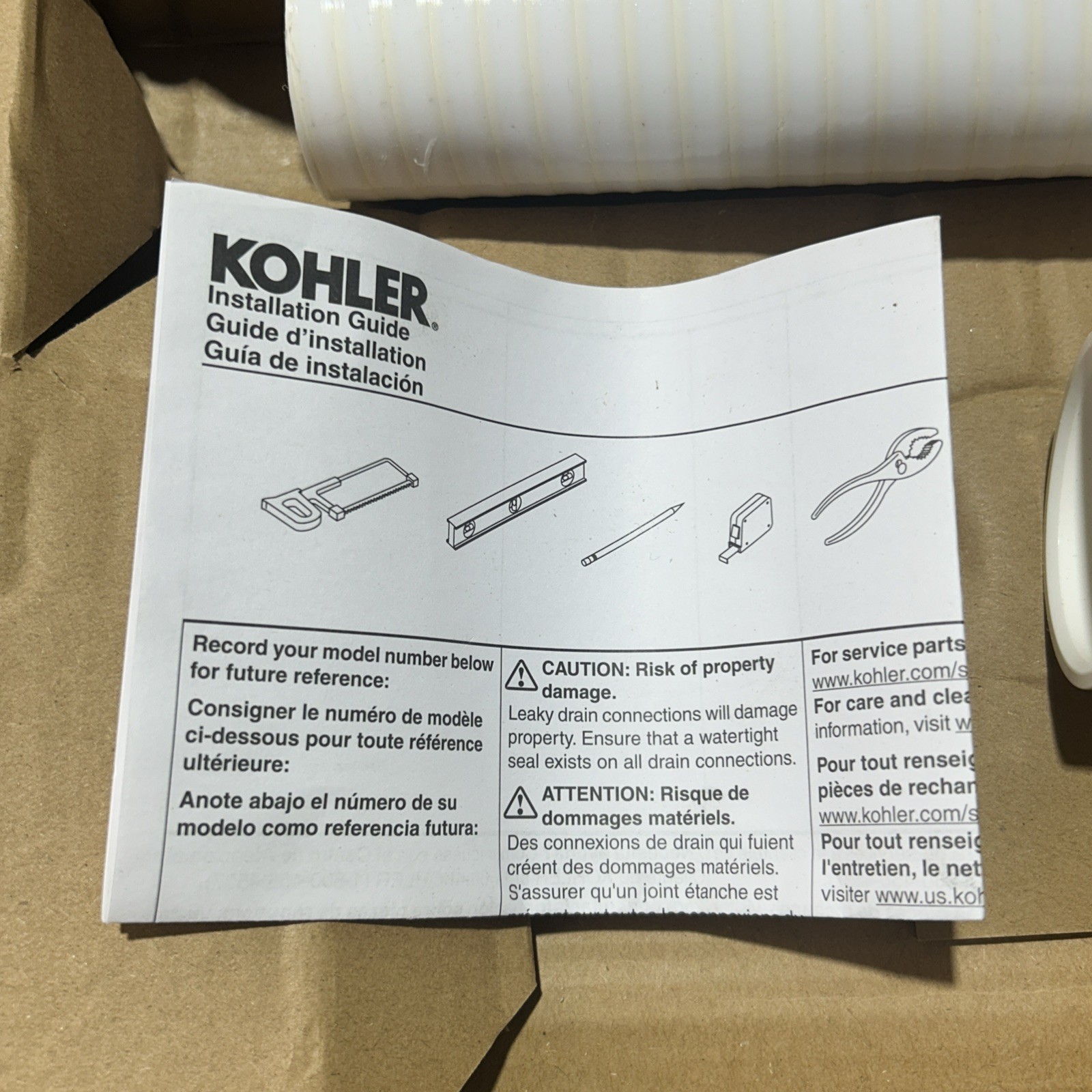 Kohler 37383-NA PureFlo PVC Rough-In Cable Bath Drain, 30" Cable with Tubing