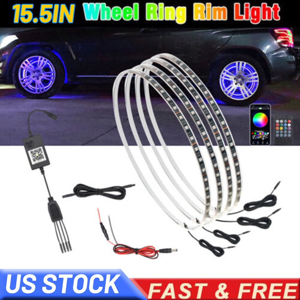 4pcs 15.5'' RGB Wheel Ring Lights LED For Truck Car Rim Lights Bluetooth APP USA