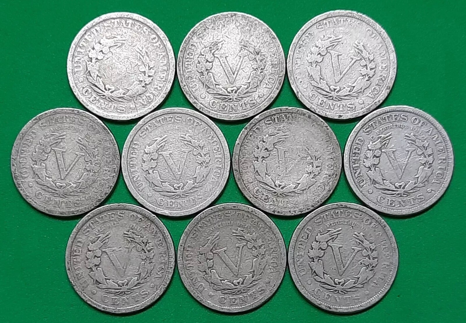 Ten Liberty V Nickels--NICE Variety of Dates! US COIN COLLECTION LOT SHARP COINS