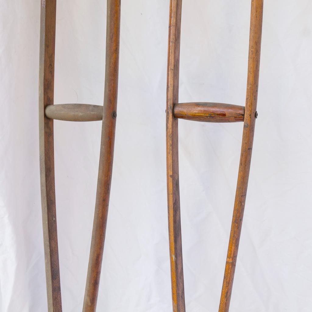Antique Wooden Crutches Split Wood Non-Adjustable Medical 4'