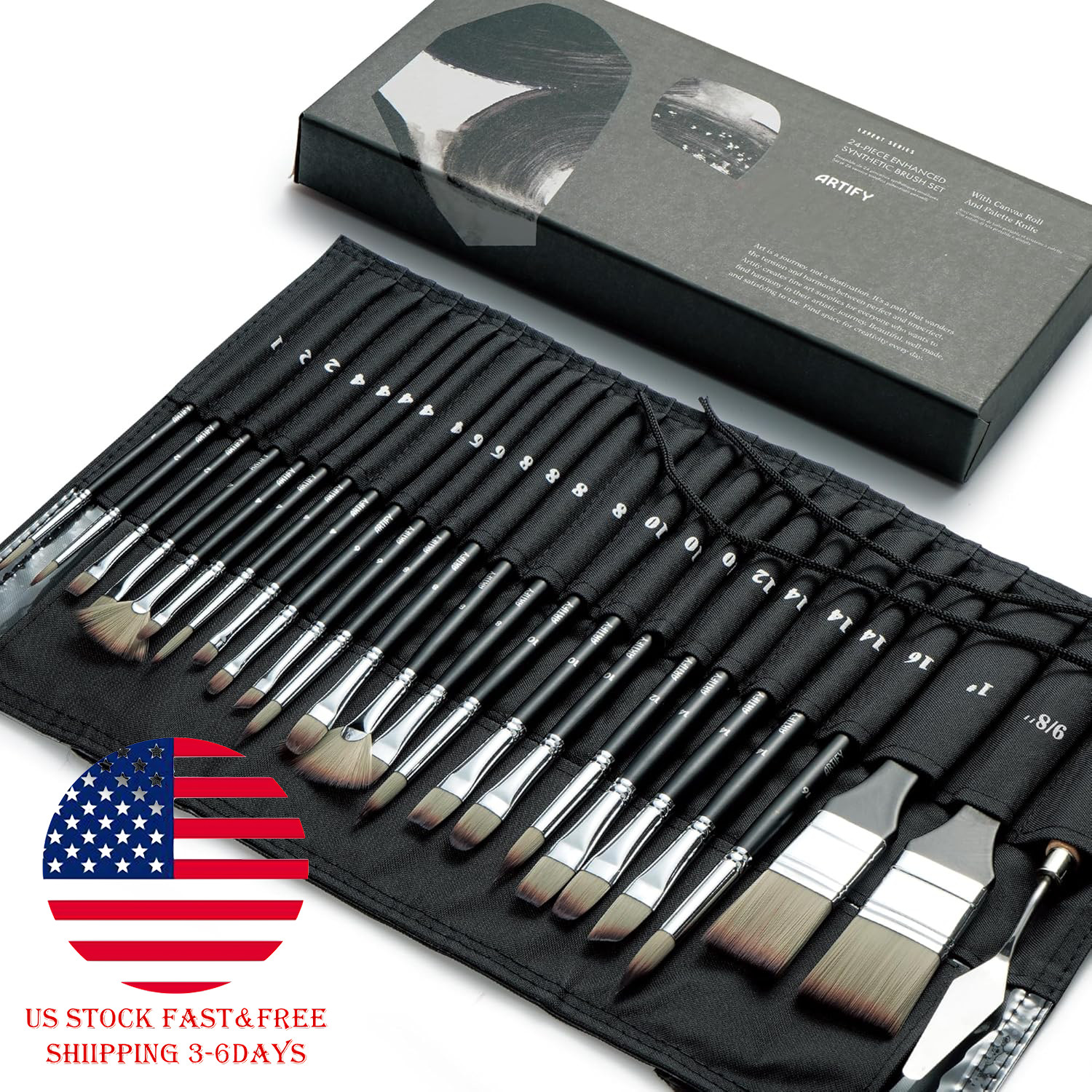 ARTIFY 24 Pieces Professional Oil Paint Brush Set, Long Handle Hard Nylon Hair