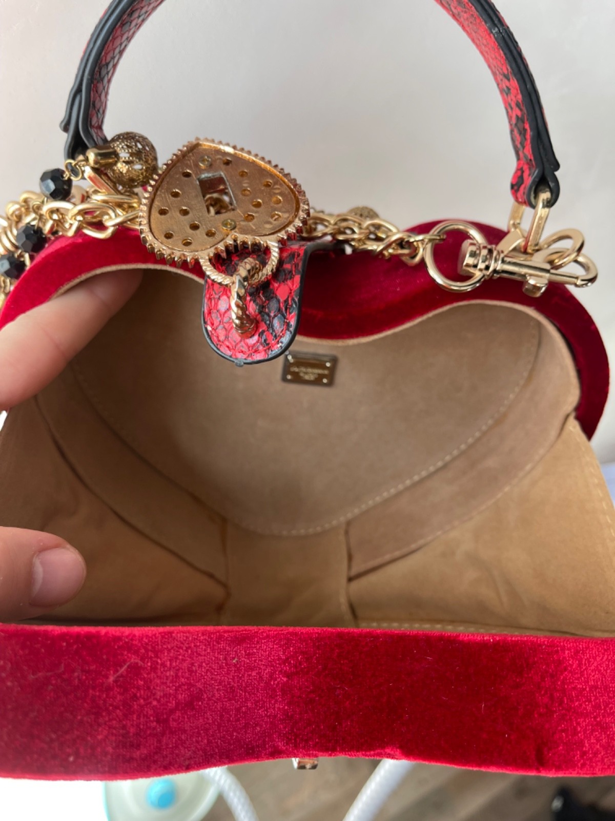 Vintage Heart Shaped Red Velvet Handbag Rhinestone Crystals Gold Chain Y2K Goth