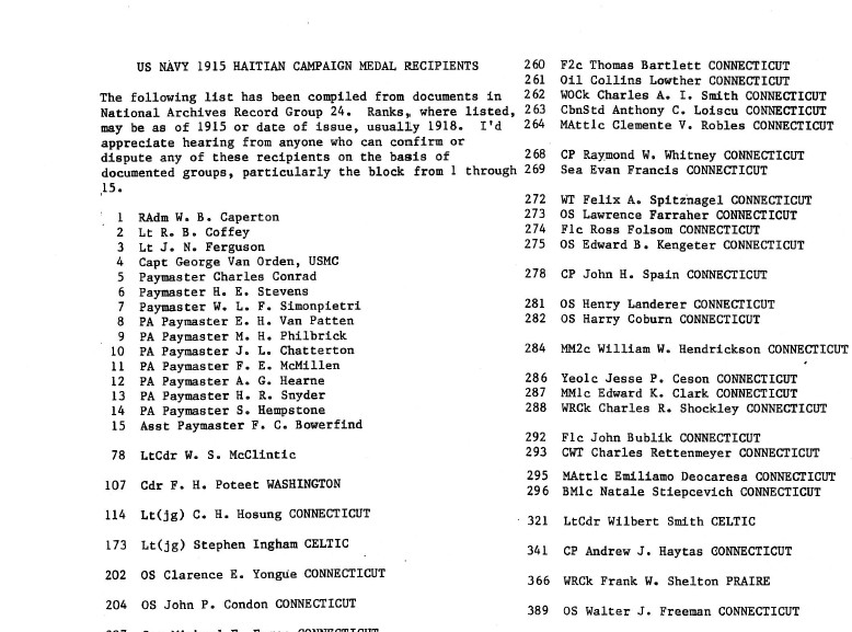 Pre WW I US Navy Haiti Mexico 2nd Nicaragua Yangtze Service Medal Roster Book