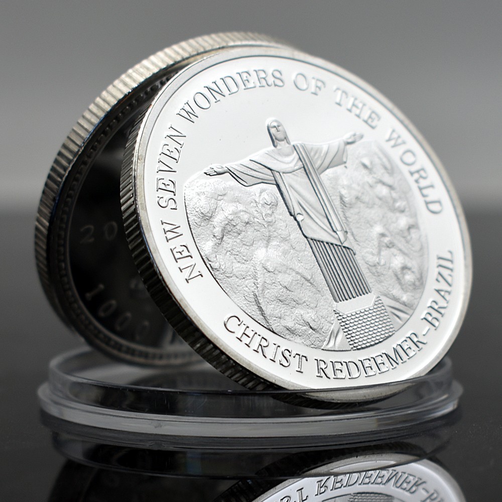7Pcs New Seven Wonders of the World Coin Set Silver-Tone Commemorative Medals
