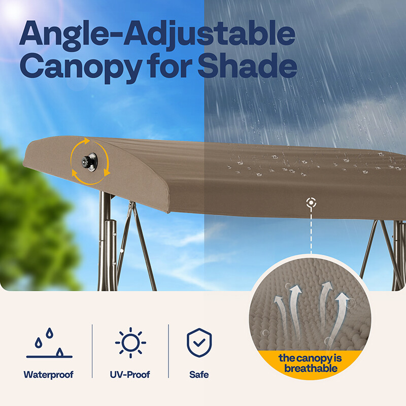 3-Seat Outdoor Converting Swing Chair w/ Canopy Outdoor Porch Swing Chair &Stand