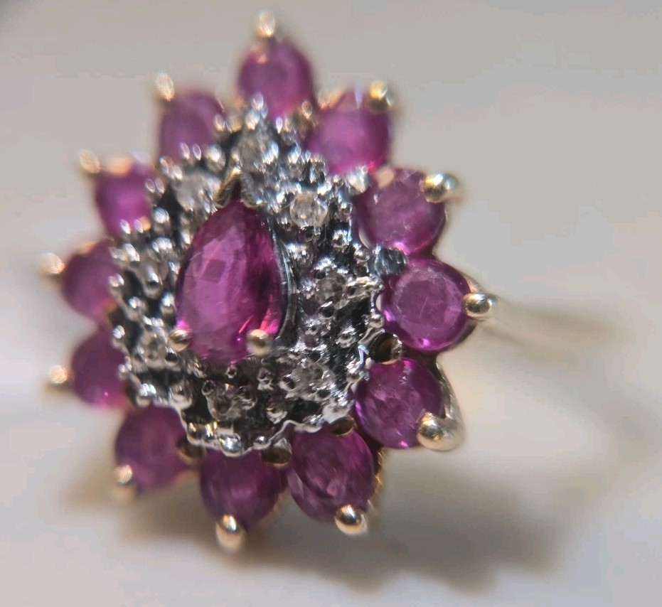 Tear Drop Pink 10k Gold Diamond Ring