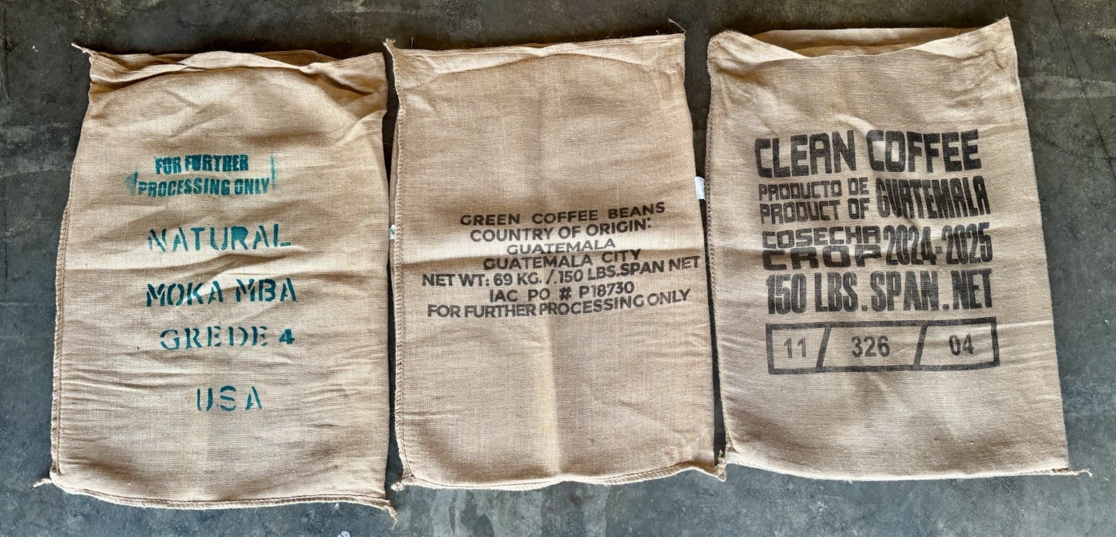 Assorted Burlap Jute Coffee Bean Bags Sacks-Lot Of (3) *See Pics/Description