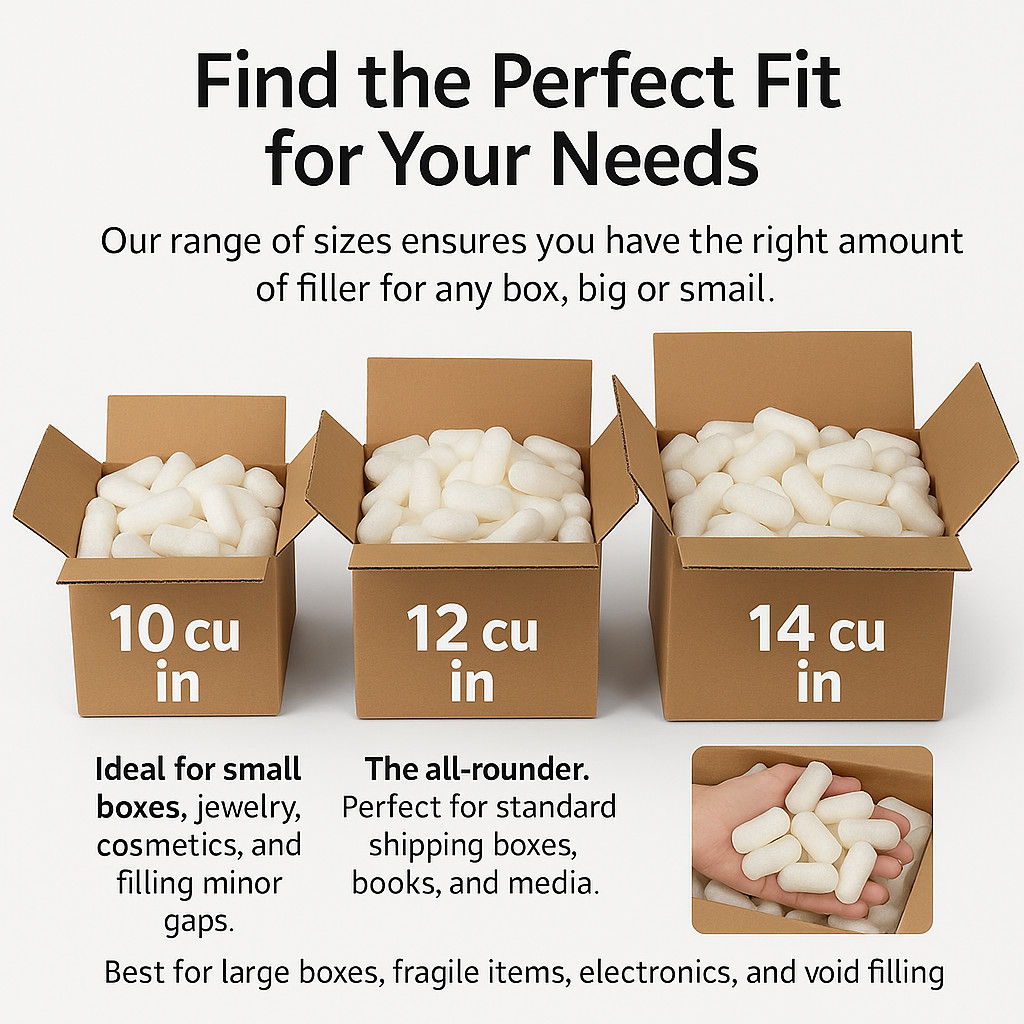 10/12/14" Biodegradable Eco-Friendly Packing Peanuts, Sustainable Shipping Fill