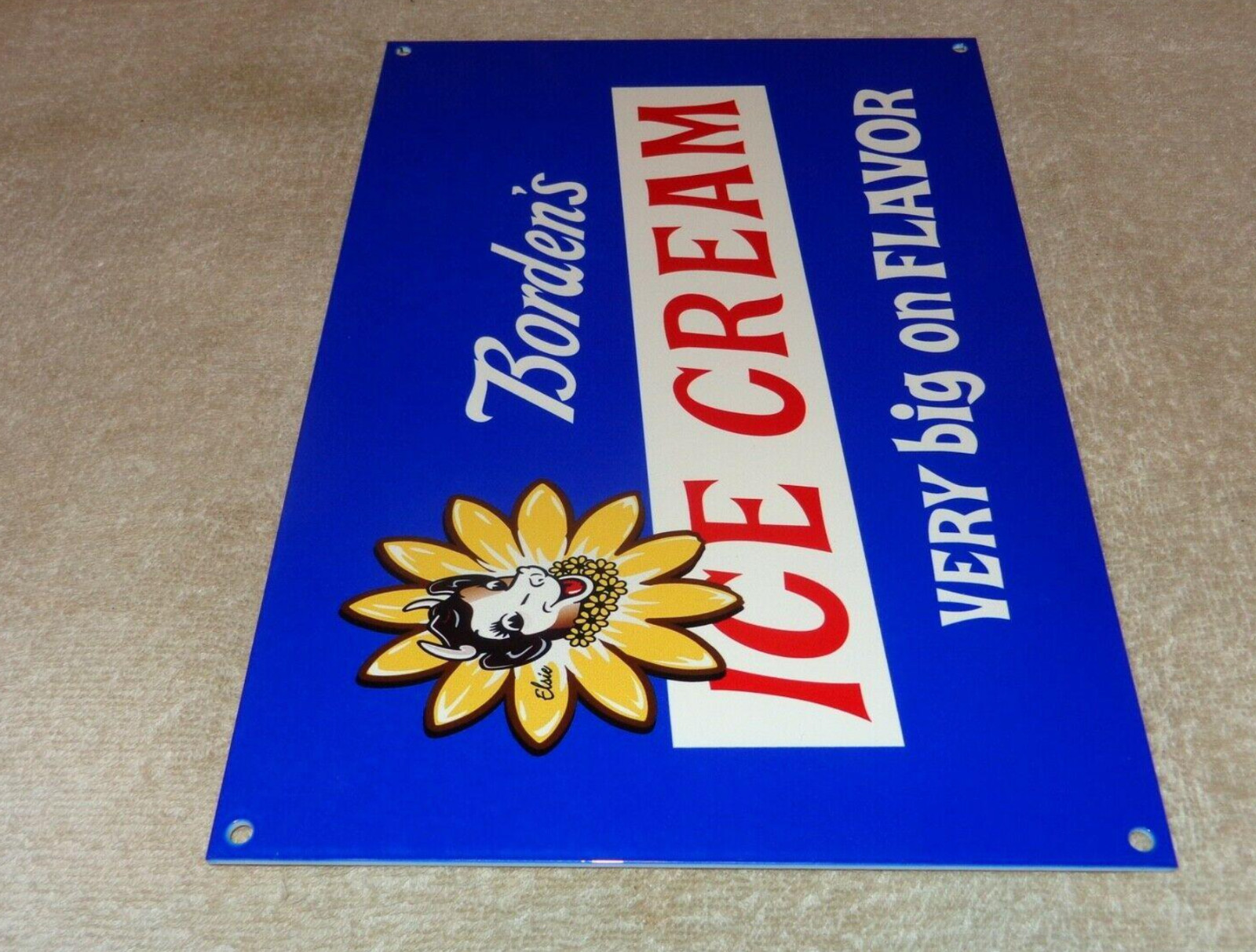 VINTAGE BORDEN'S ICE CREAM ELSIE THE COW 12" METAL BORDENS DAIRY 🥛 GAS OIL SIGN