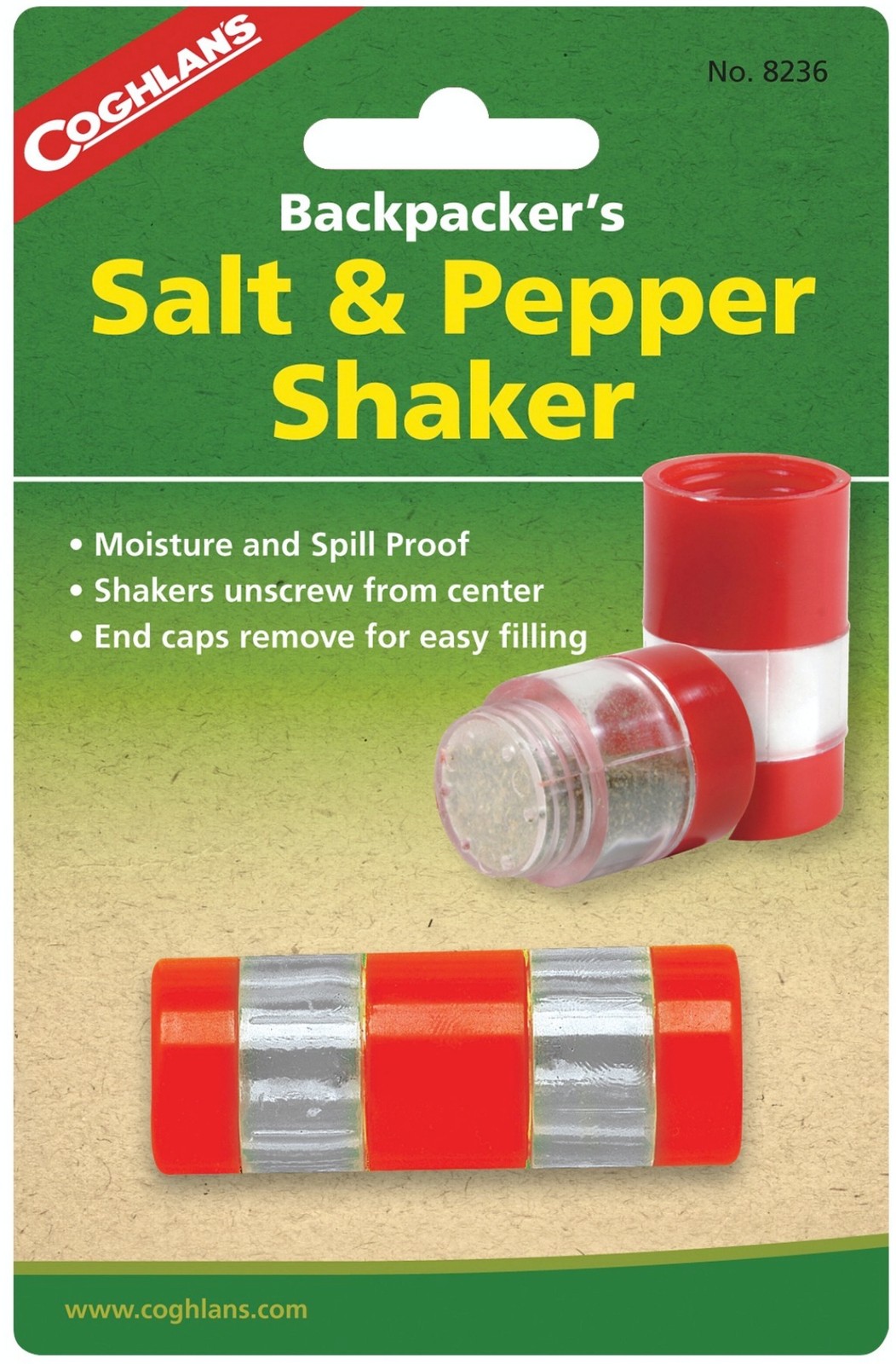 Coghlan's Backpacker's Salt & Pepper Shaker Compact Sturdy Spill Moisture Proof