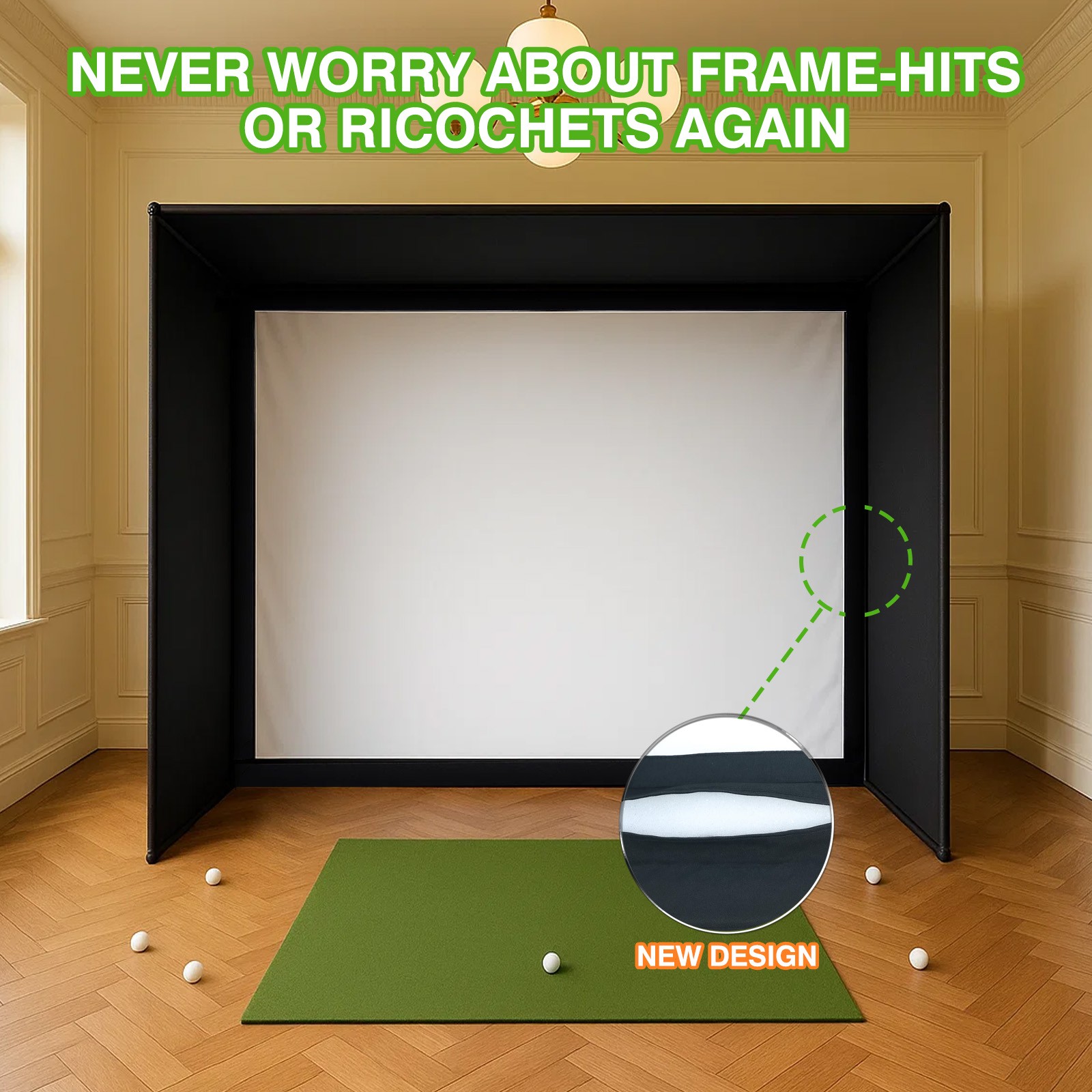 10 × 8 ft Enhanced Edition Golf Simulator Enclosure Nets Sturdy Indoor Golf Cage