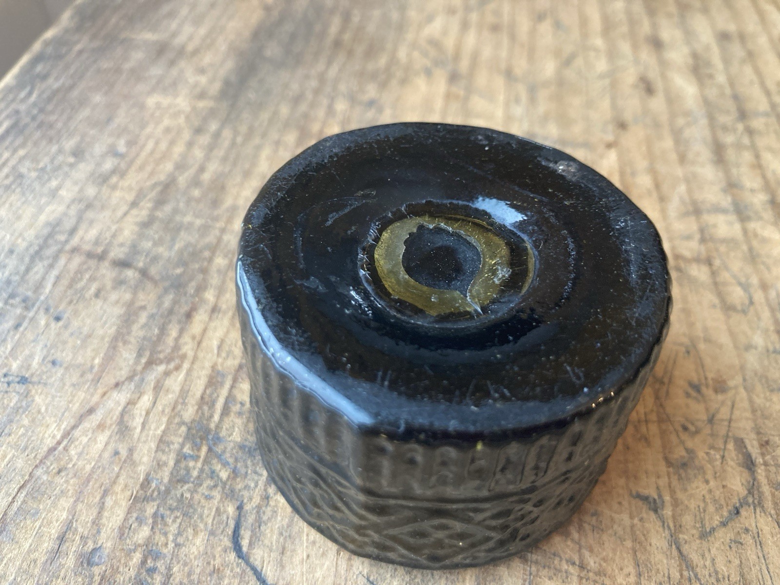 OPEN PONTIL 3 MOLD KEENE DIAMOND GEOMETRIC INKWELL olive green