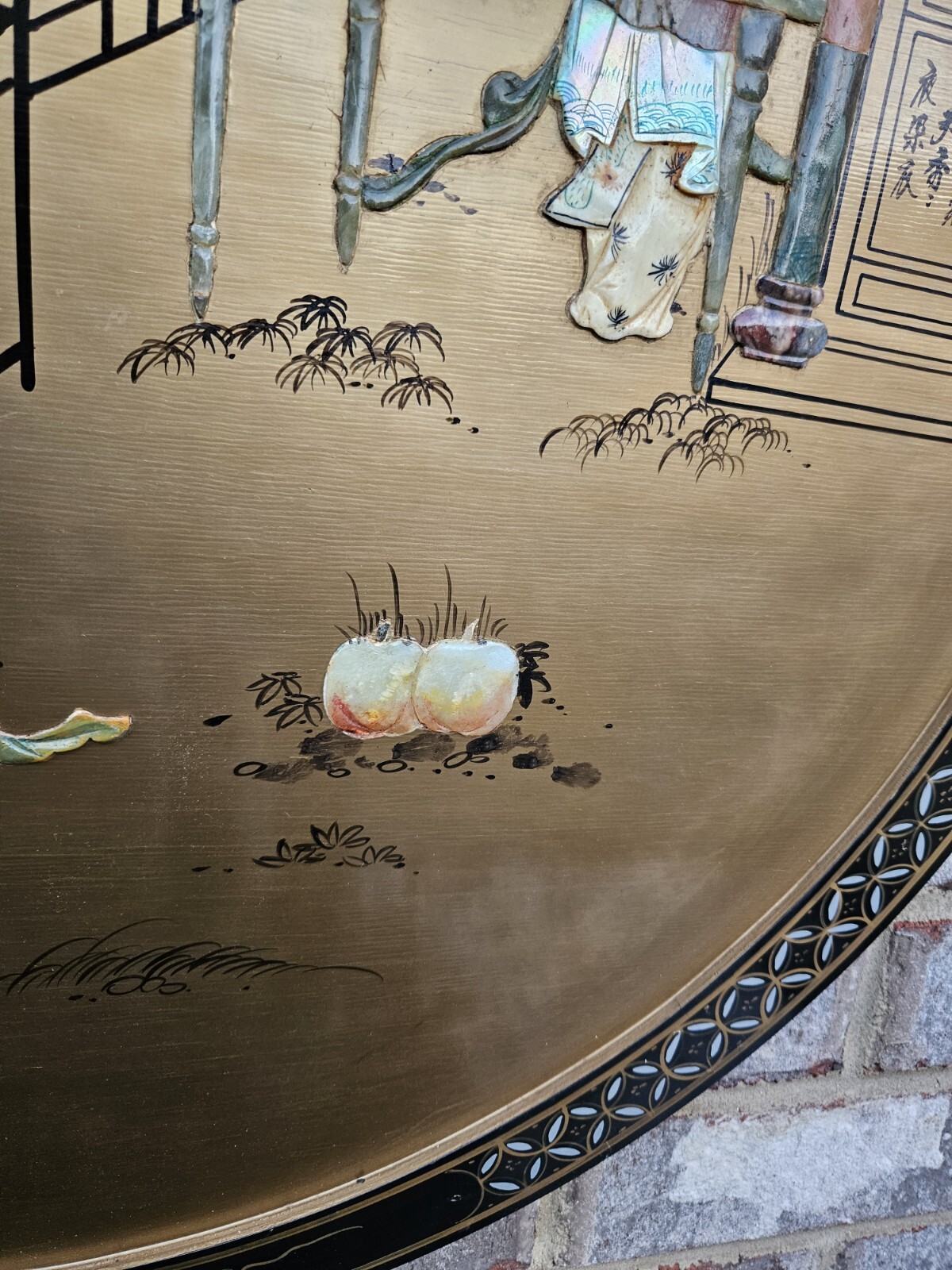 Black Lacquer Rainbow Mother Of Pearl Art Piece 30" Round - Asian