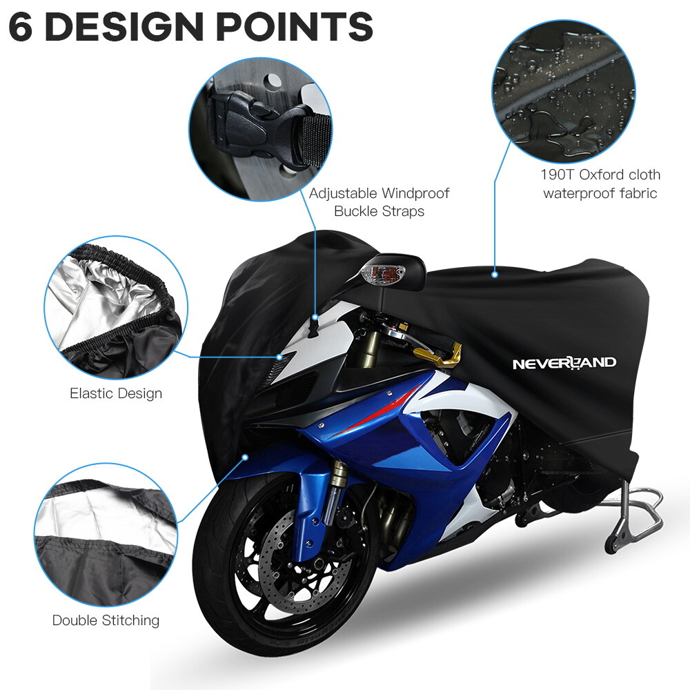 NEVERLAND XL Motorcycle Cover Waterproof Heavy Duty Storage Outdoor Protector