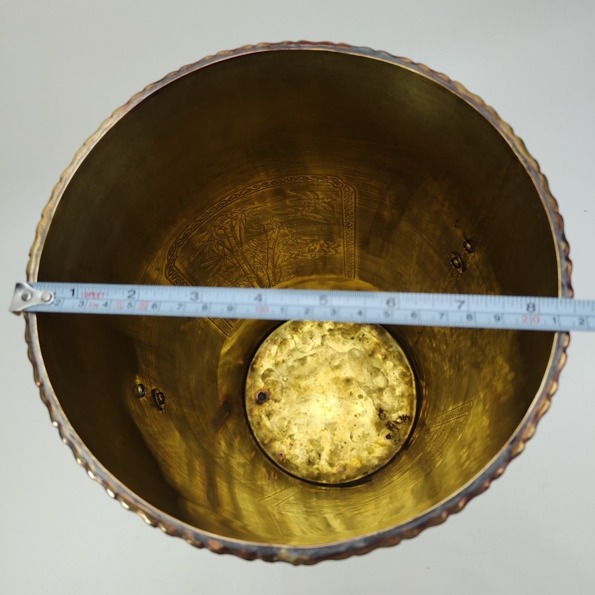 Vintage Brass Umbrella Cane Holder Stand 18" with Decorative Handles Asian Motif